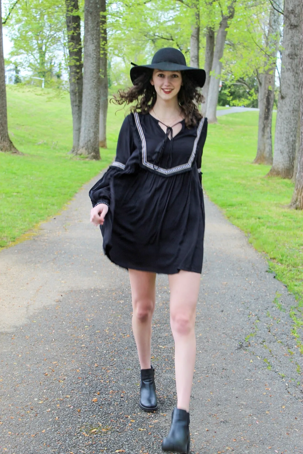 Tessa Embroidered Long Sleeve Black Dress