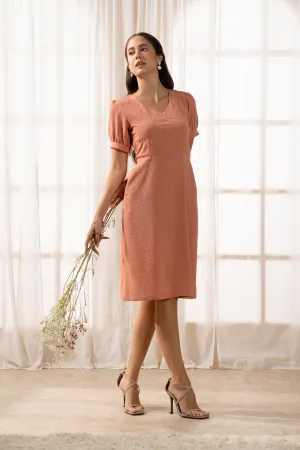 Textured Polka Dot V-Neck Shirred Waist Dress