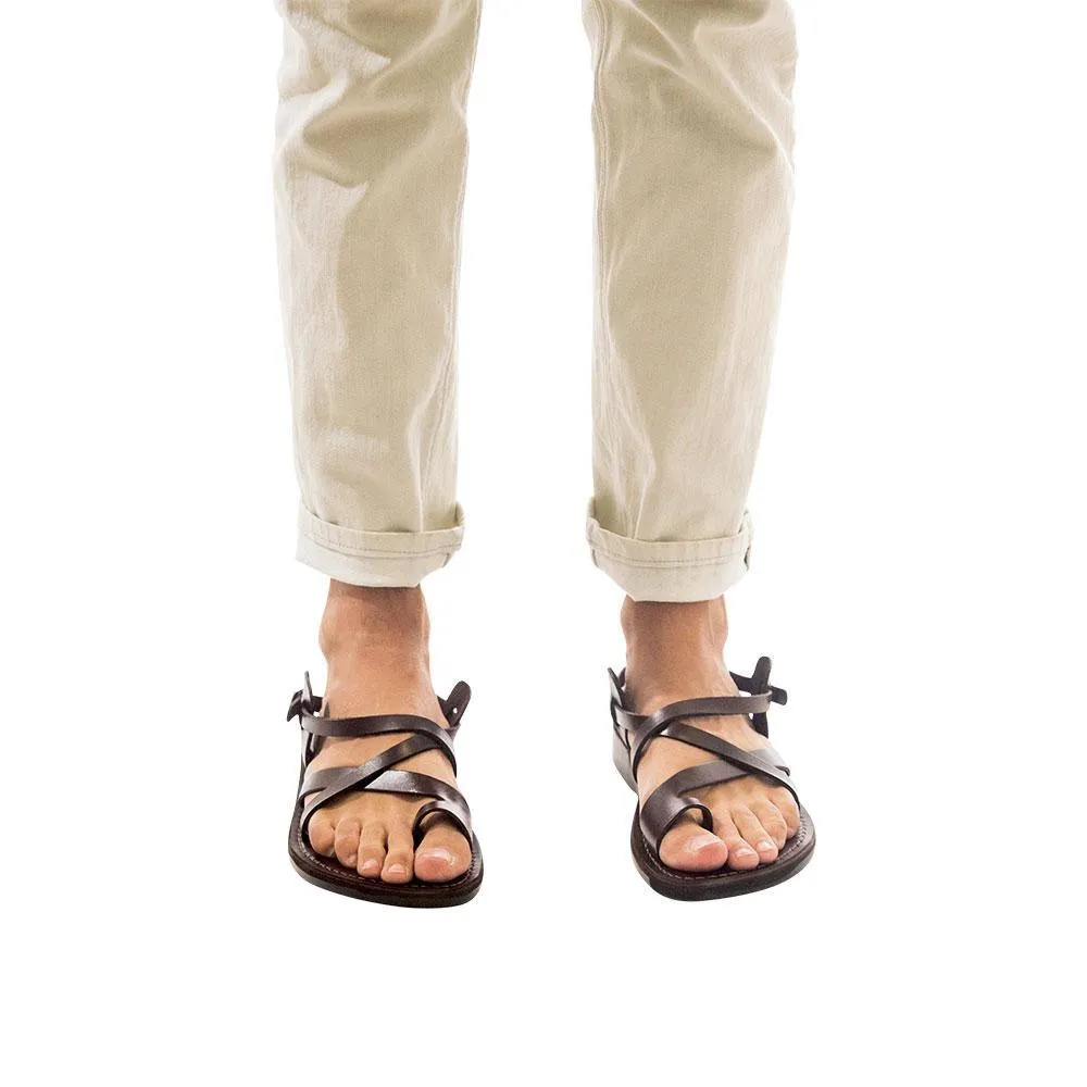 The Good Shepherd Buckle - Leather Toe Loop Sandal | Brown