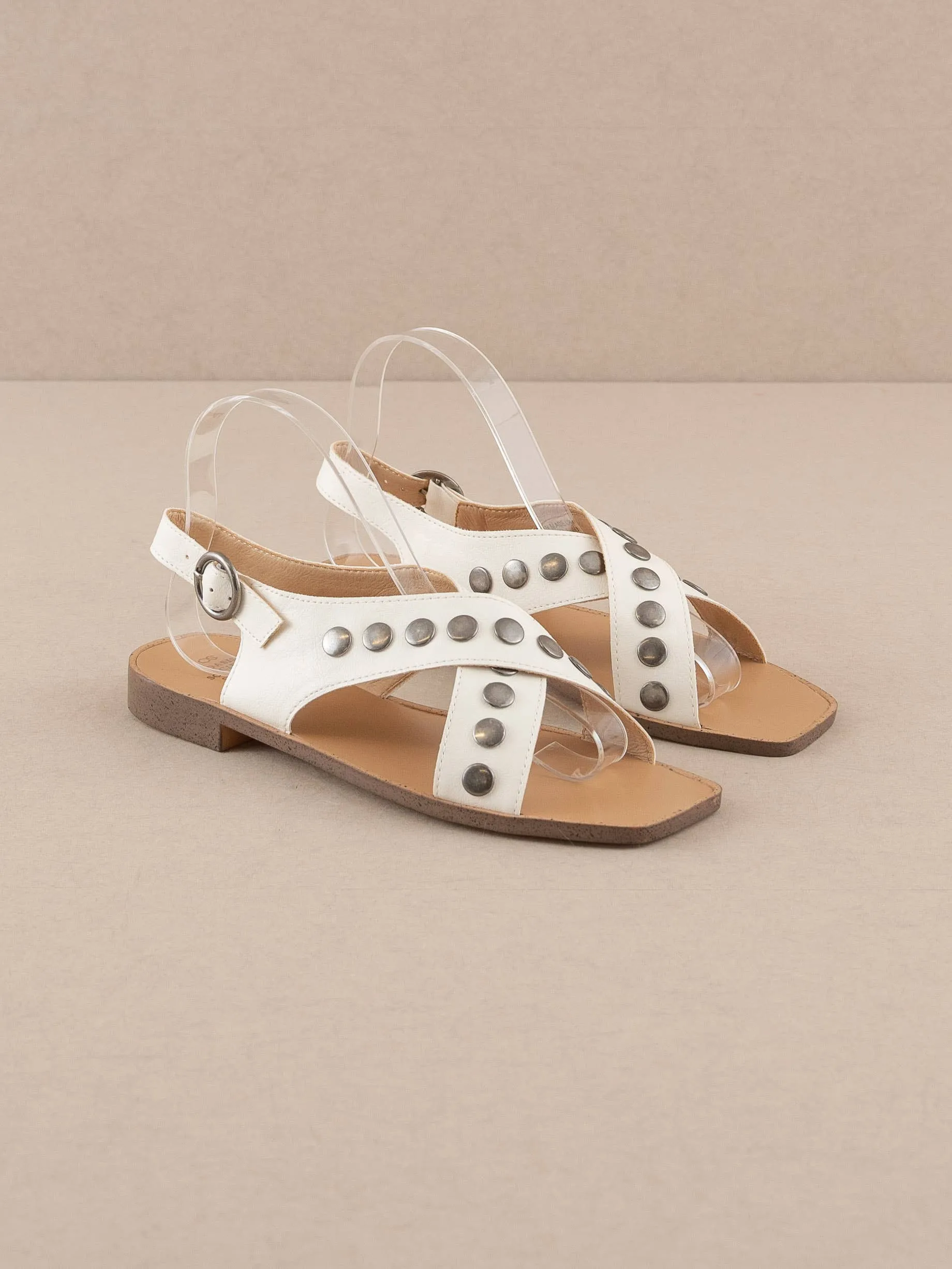 The Kylie White | Studded Cross Band Sandal