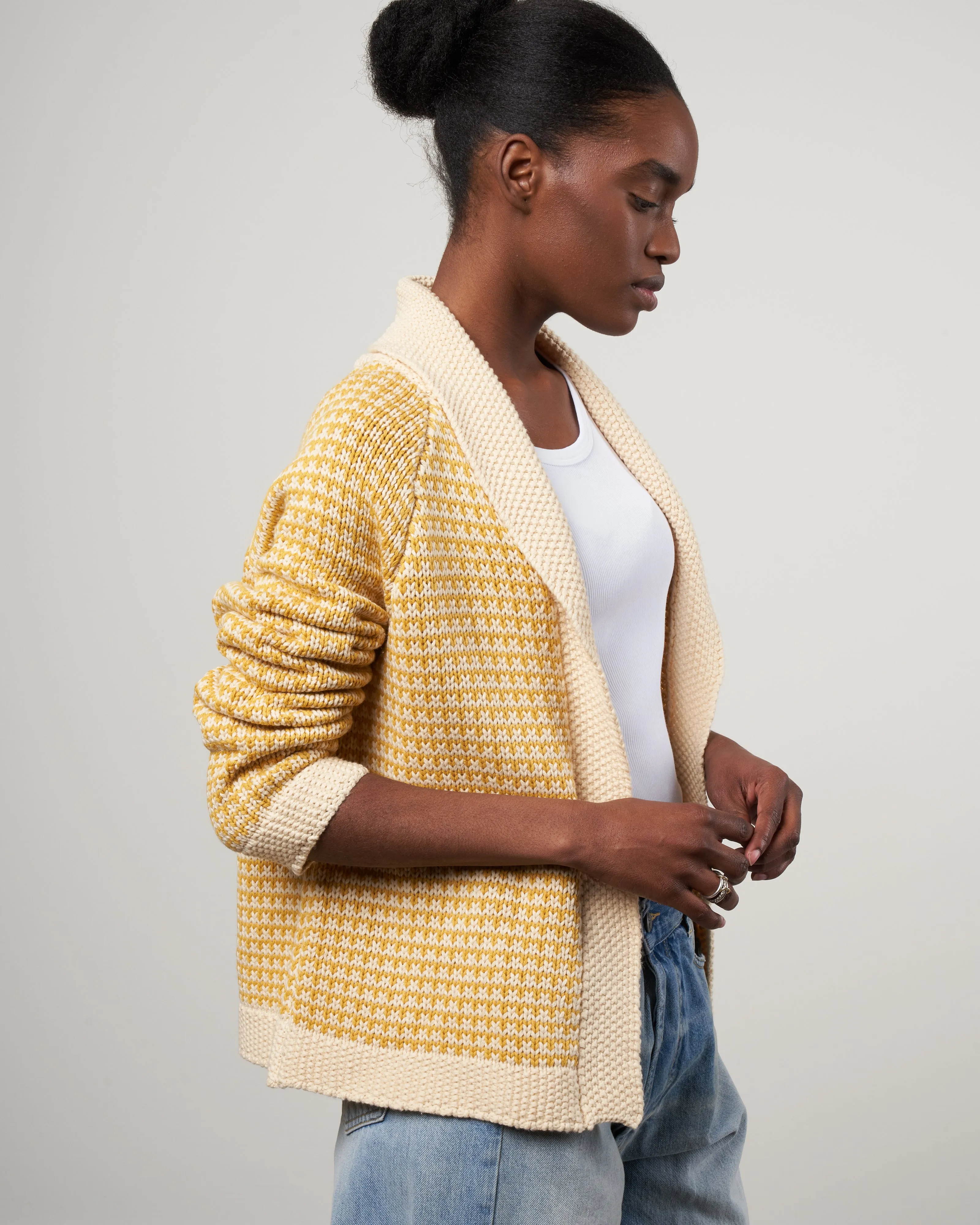 the minicheck lodge cardigan - golden light