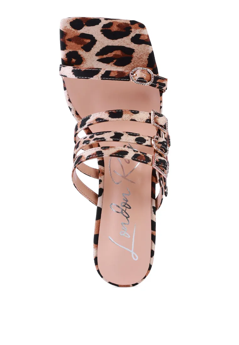 Times Up Diamante Buckle Mid Heel Sandals