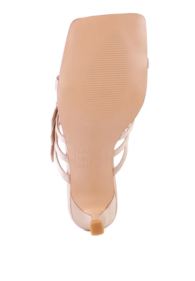 Times Up Diamante Buckle Mid Heel Sandals