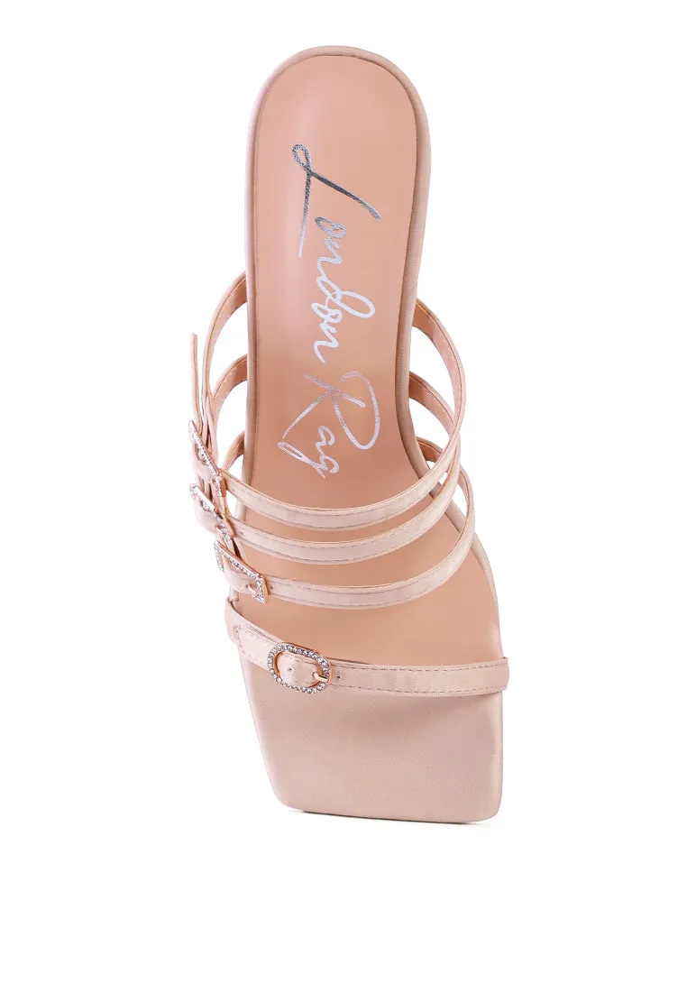 Times Up Diamante Buckle Mid Heel Sandals