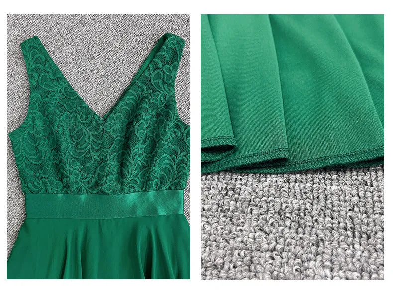V-Neck A-Line Sleeveless Lace Chiffon Party Dress Fashion Cocktail Dress