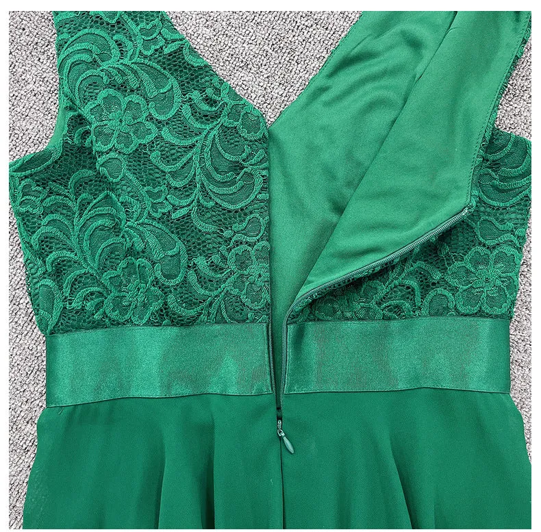 V-Neck A-Line Sleeveless Lace Chiffon Party Dress Fashion Cocktail Dress