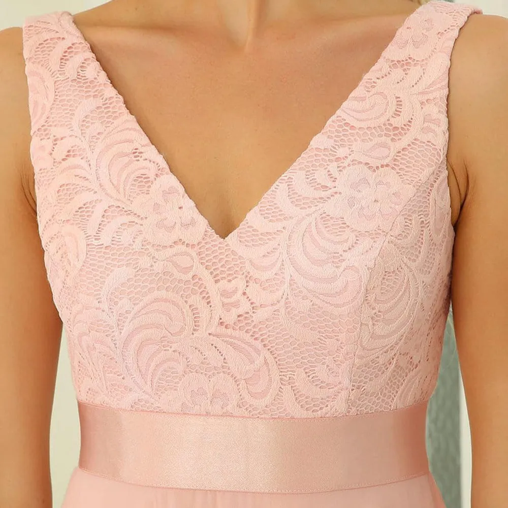 V-Neck A-Line Sleeveless Lace Chiffon Party Dress Fashion Cocktail Dress