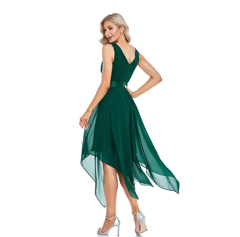 V-Neck A-Line Sleeveless Lace Chiffon Party Dress Fashion Cocktail Dress