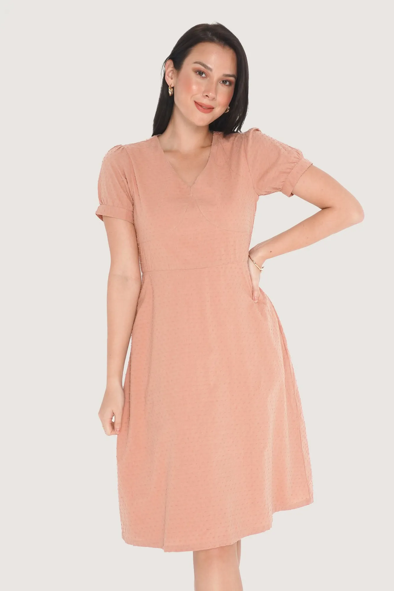 V-Neck Fit And Flare Dress