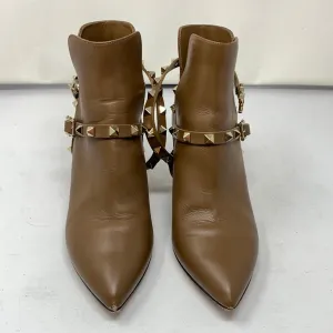 Valentino Light Brown Rockstud Kitten Heeled Bootie