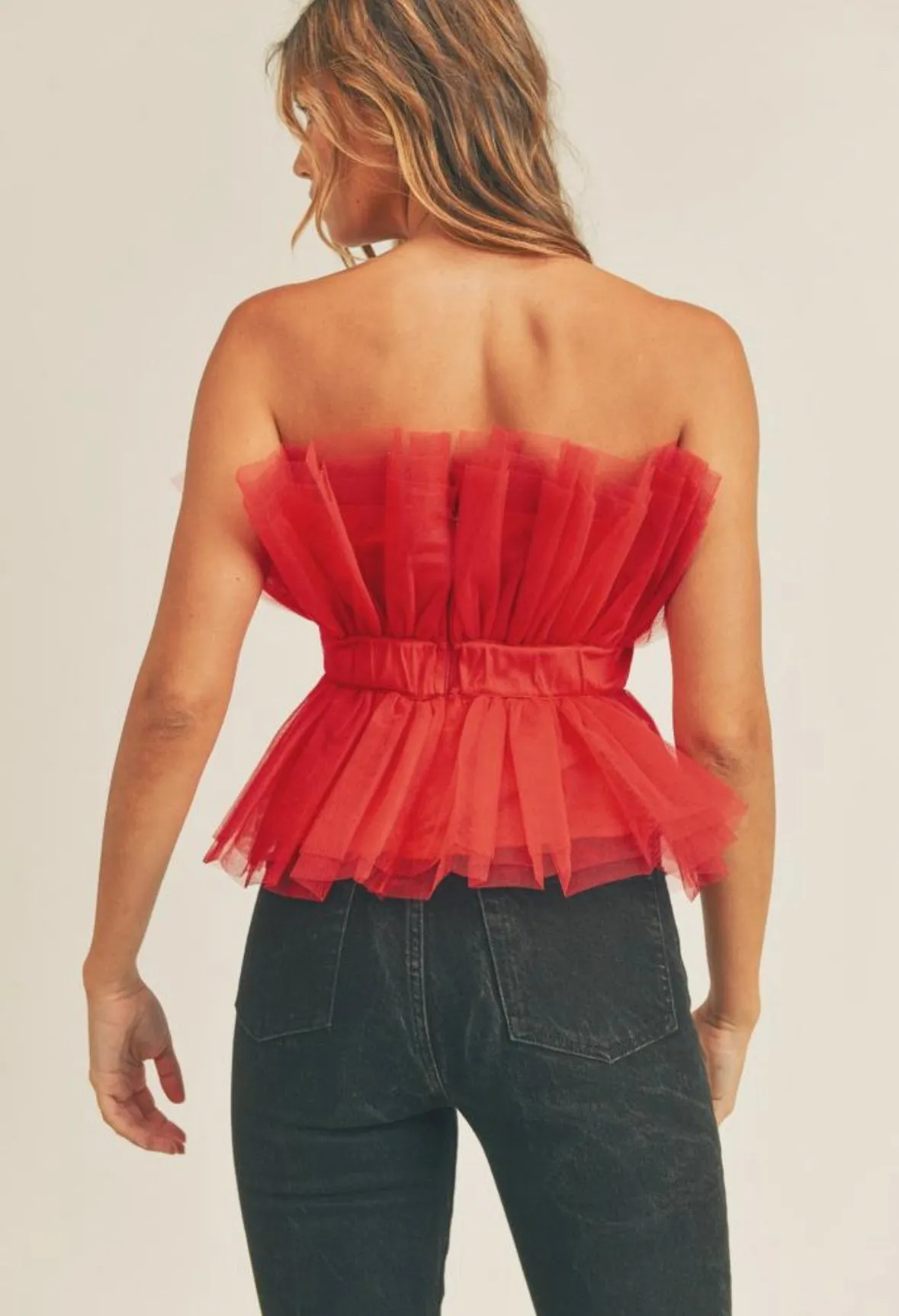 VALERIE PEPLUM TULLE TOP