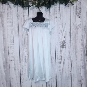Vanity Fair vintage satin pastel blue maxi nightgown floral lace &amp; pink tulips