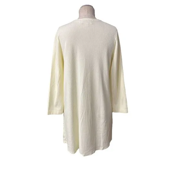 Verena Pale Yellow Ribbed Crochet Lace Keyhole Long Sleeve Short Nightgown Sz S
