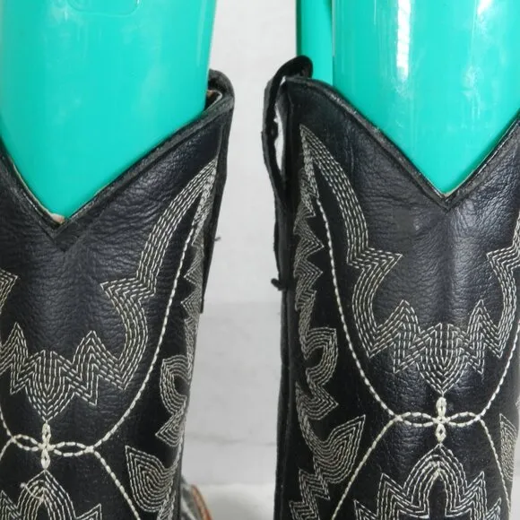 Veretta Western Cowboy Boots Black with Gold Lacing Kids Shoe Size 6.5