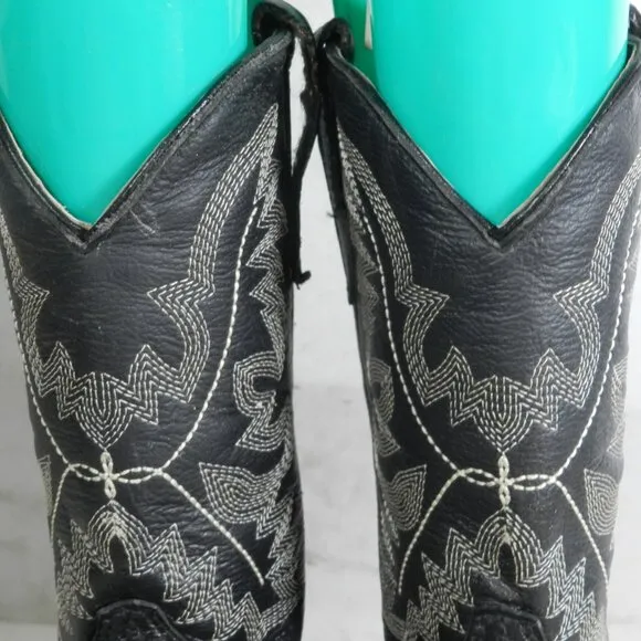 Veretta Western Cowboy Boots Black with Gold Lacing Kids Shoe Size 6.5