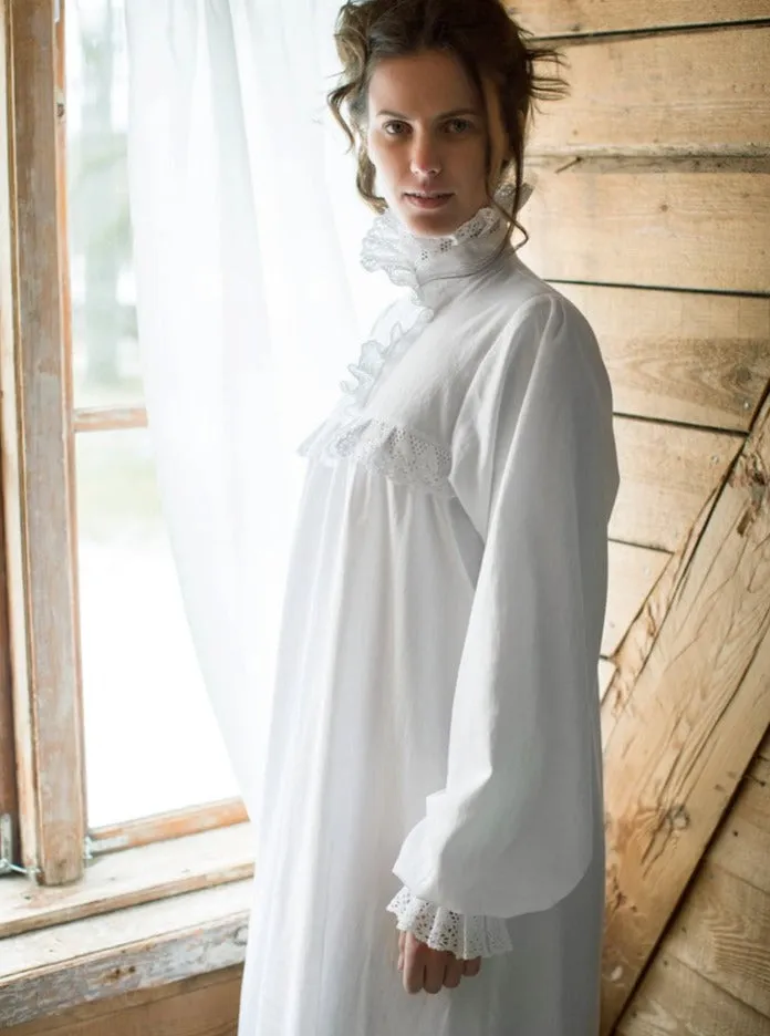 Victorian Winter Maxi Nightgown in White Cotton
