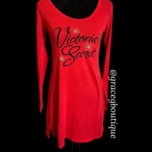 Victoria’s Secret Sleep Shirt Gemstone Winter Snowflake Red Christmas Nightgown