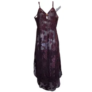 Vintage California Dynasty Nightgown Size M Purple Sheer Floral Long‎ Slipdress