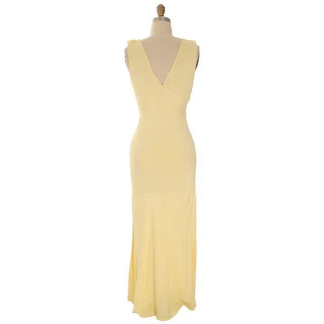 Vintage Nightgown Bias Cut Yellow Rayon w/ Lace Insets Sz 38 1930s