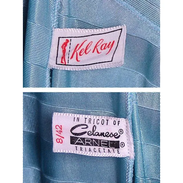 Vintage Nightgown Blue Striped Kel-Ray Tricot Striped 44" Bust 1940s