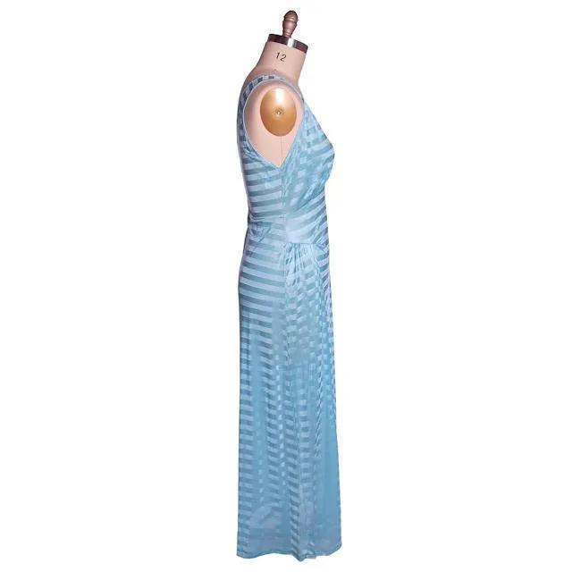 Vintage Nightgown Blue Striped Kel-Ray Tricot Striped 44" Bust 1940s
