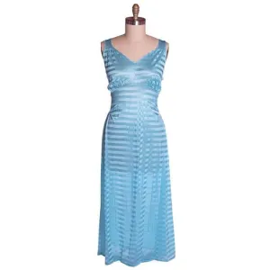 Vintage Nightgown Blue Striped Kel-Ray Tricot Striped 44" Bust 1940s
