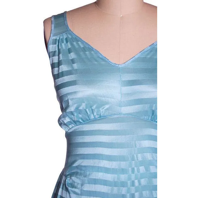 Vintage Nightgown Blue Striped Kel-Ray Tricot Striped 44" Bust 1940s