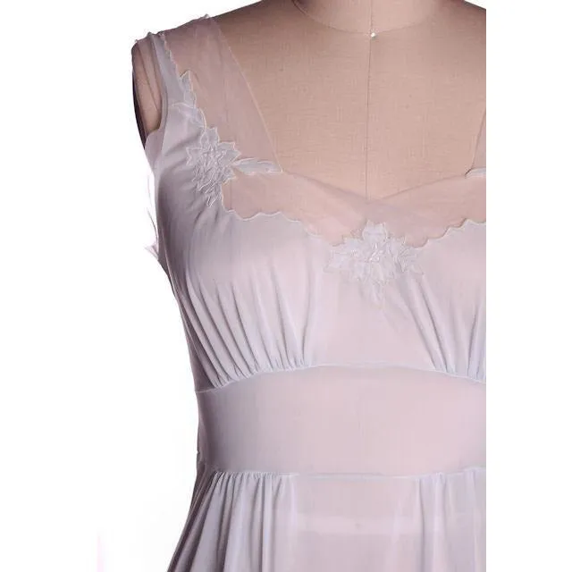 Vintage Nightgown Pale Blue Nylon Peek-A-Boo Yoke Saab Lingerie 1940s 34