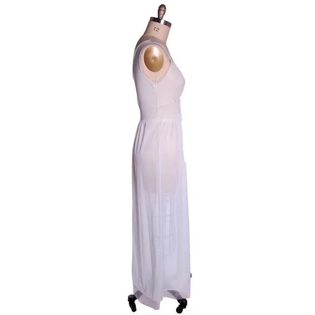 Vintage Nightgown Pale Blue Nylon Peek-A-Boo Yoke Saab Lingerie 1940s 34