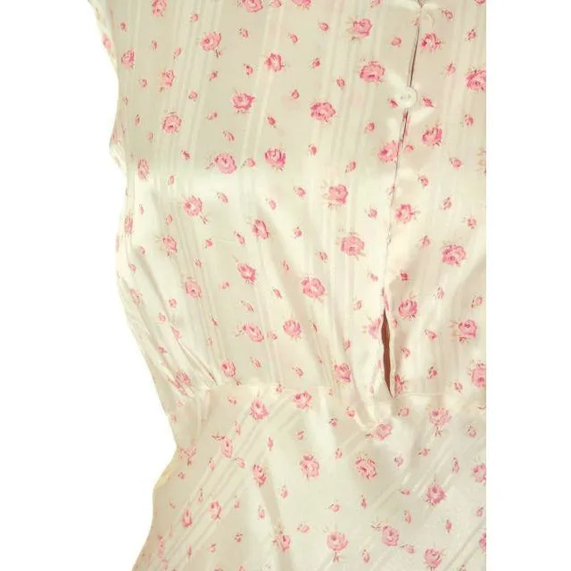 Vintage Nightgown Rayon Satin Bias Cut Pink Roses 1930s XL 52-40-48