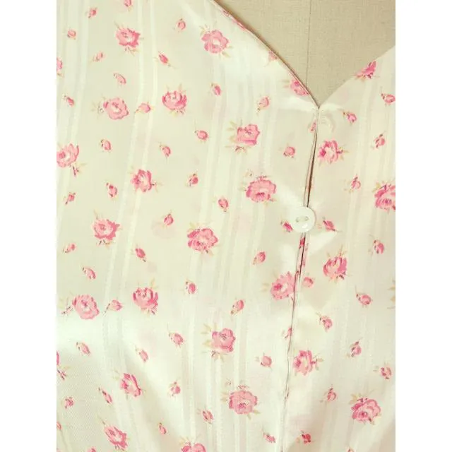 Vintage Nightgown Rayon Satin Bias Cut Pink Roses 1930s XL 52-40-48
