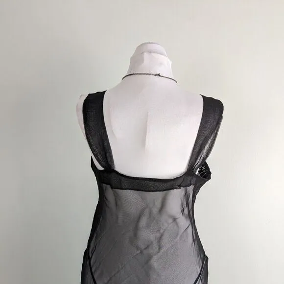 Vintage Slip Nightgown Chemise Sheer Maxi Velvet Floral Sexy Honeymoon Black M