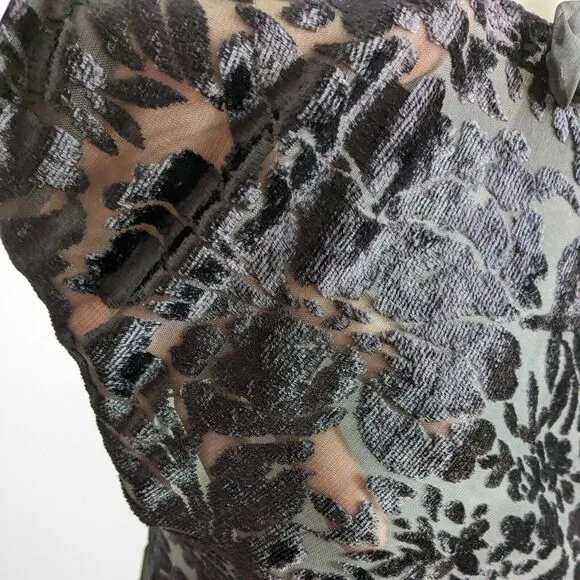 Vintage Slip Nightgown Chemise Sheer Maxi Velvet Floral Sexy Honeymoon Black M