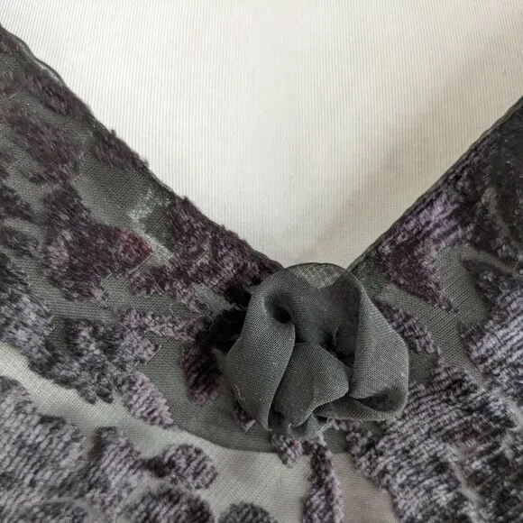 Vintage Slip Nightgown Chemise Sheer Maxi Velvet Floral Sexy Honeymoon Black M