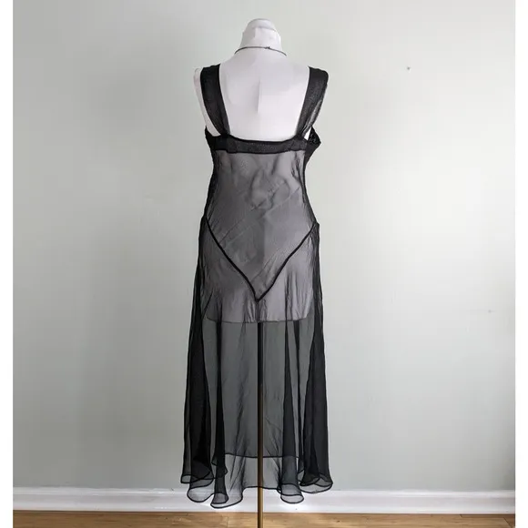 Vintage Slip Nightgown Chemise Sheer Maxi Velvet Floral Sexy Honeymoon Black M