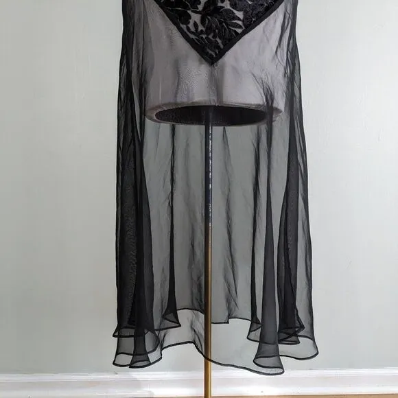 Vintage Slip Nightgown Chemise Sheer Maxi Velvet Floral Sexy Honeymoon Black M