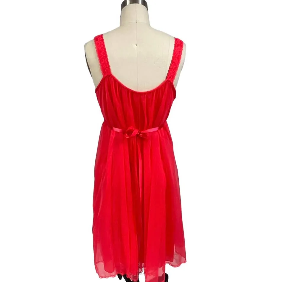 Vintage Vanity Fair 1950s Red Sheer Nylon Tricot Nighty Sexy 2 Layer 34 NWOT