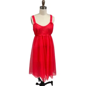 Vintage Vanity Fair 1950s Red Sheer Nylon Tricot Nighty Sexy 2 Layer 34 NWOT