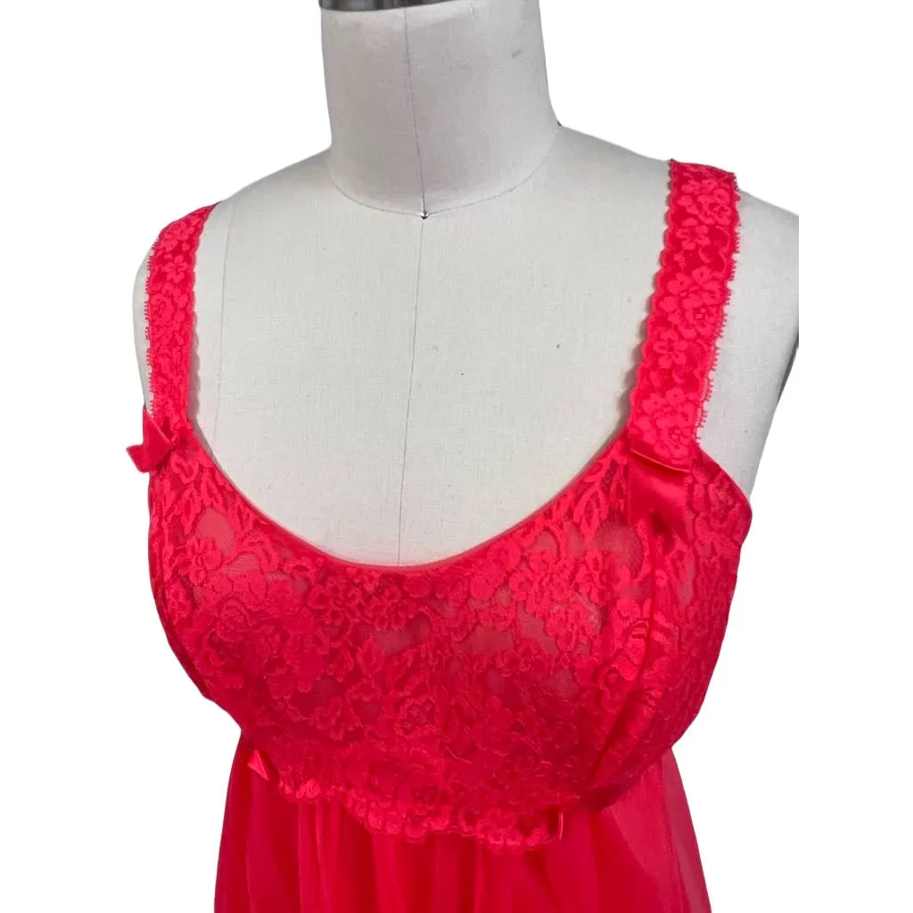 Vintage Vanity Fair 1950s Red Sheer Nylon Tricot Nighty Sexy 2 Layer 34 NWOT