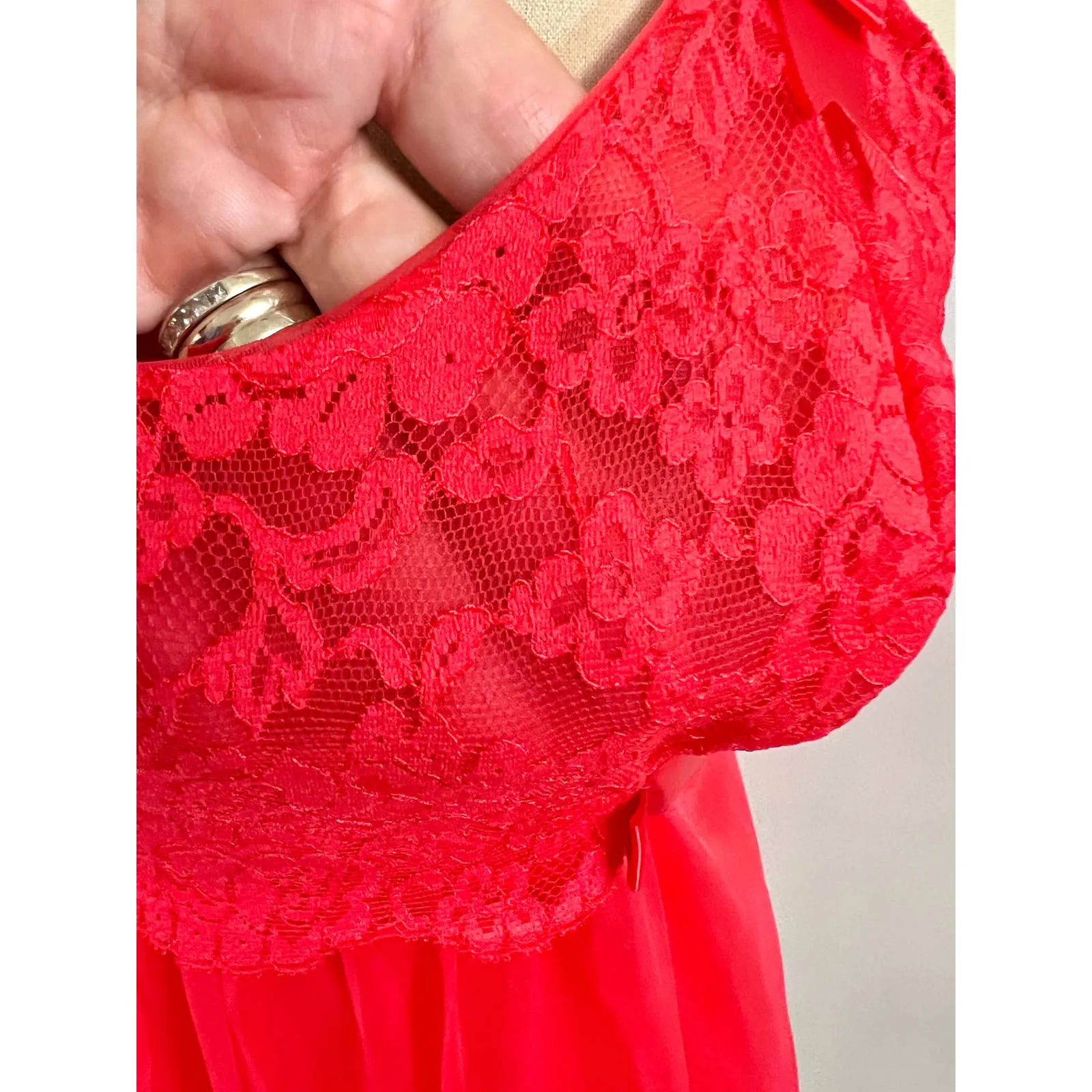 Vintage Vanity Fair 1950s Red Sheer Nylon Tricot Nighty Sexy 2 Layer 34 NWOT