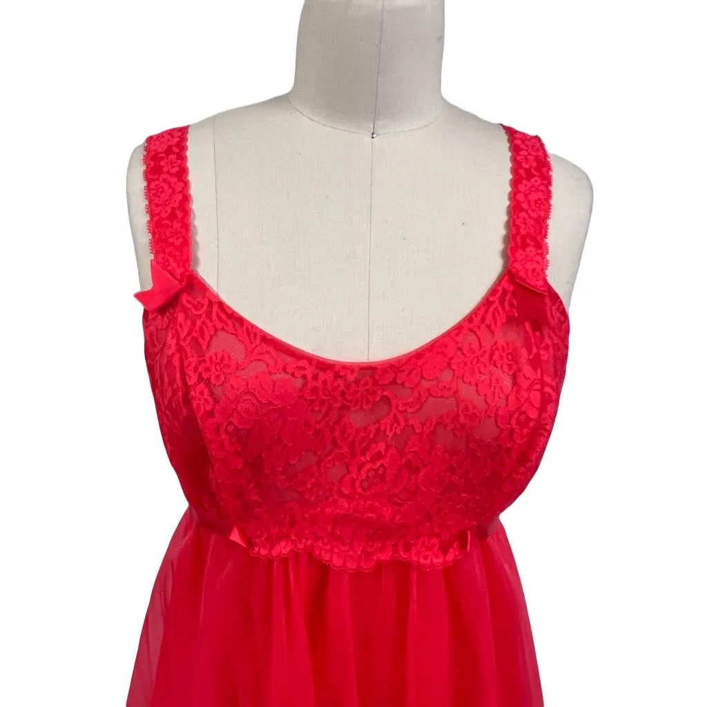 Vintage Vanity Fair 1950s Red Sheer Nylon Tricot Nighty Sexy 2 Layer 34 NWOT