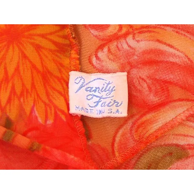 Vintage Vanity Fair Lingerie 3 PC Peignoir 1960s Orange Florals Nylon Medium
