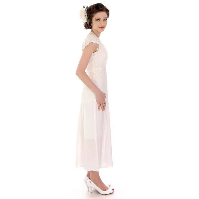 Vintage White Cotton Lawn Bias Cut Nightgown 1930s 36 Bust