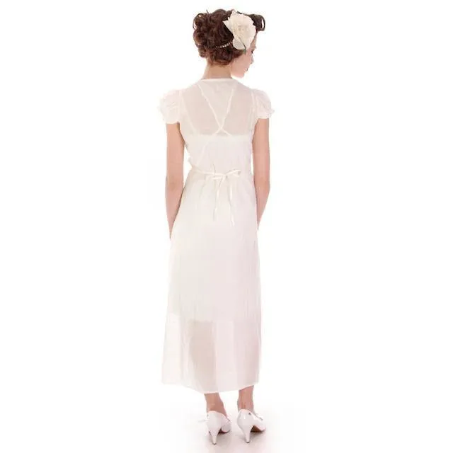 Vintage White Cotton Lawn Bias Cut Nightgown 1930s 36 Bust