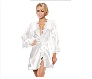 White Deep V Neck Sleepwear for Women - 1 Piece Nightwear Lingerie Set