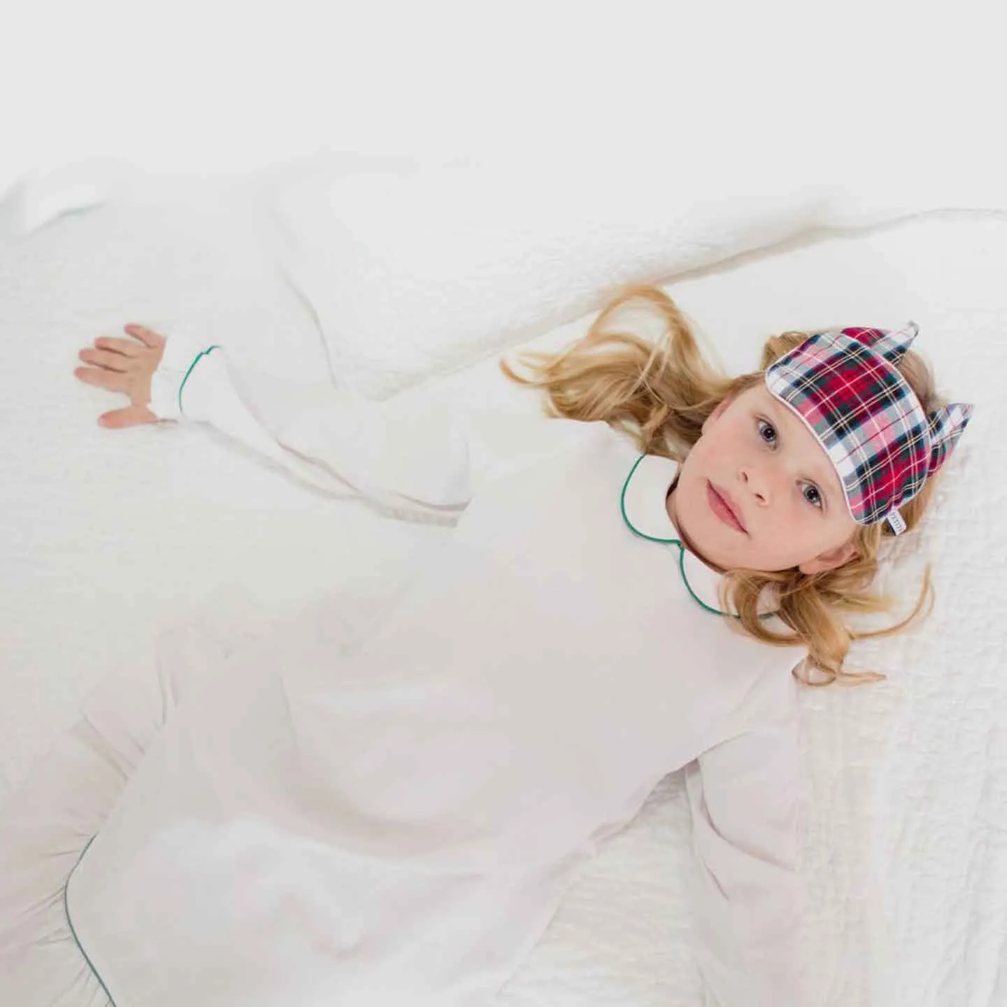 White Sophia Nightgown with Green Piping