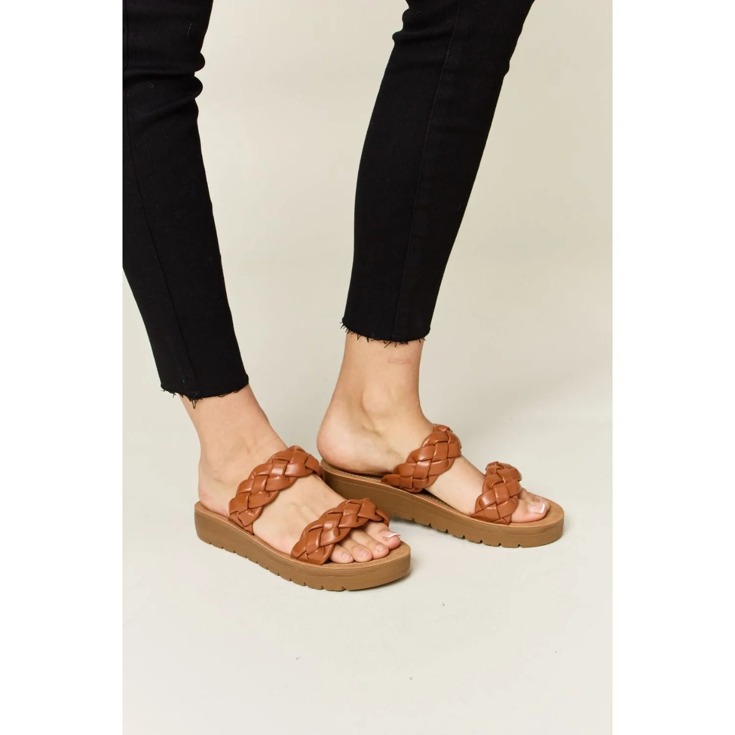 WILD DIVA Woven Dual Band Platform Sandals
