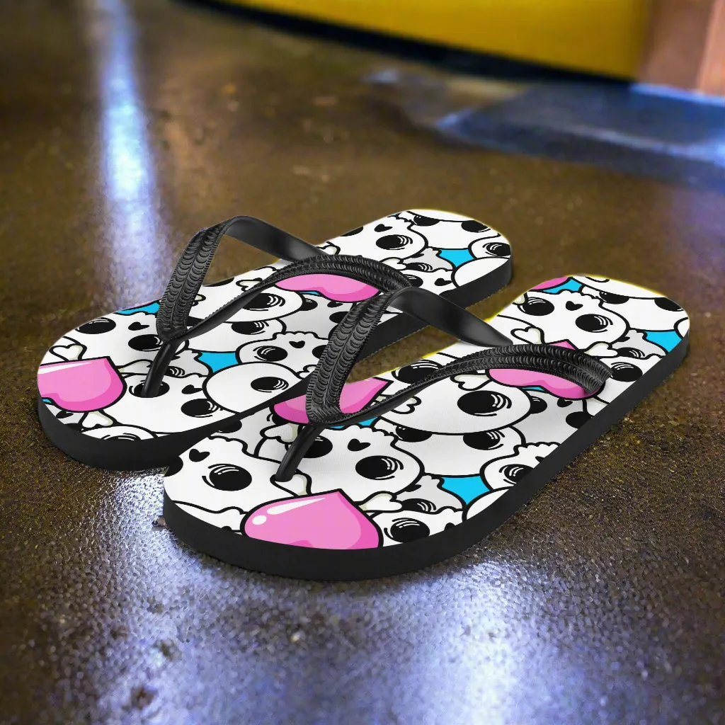 WildSage Unique Pink Heart Skulls Flip Flop Sandals