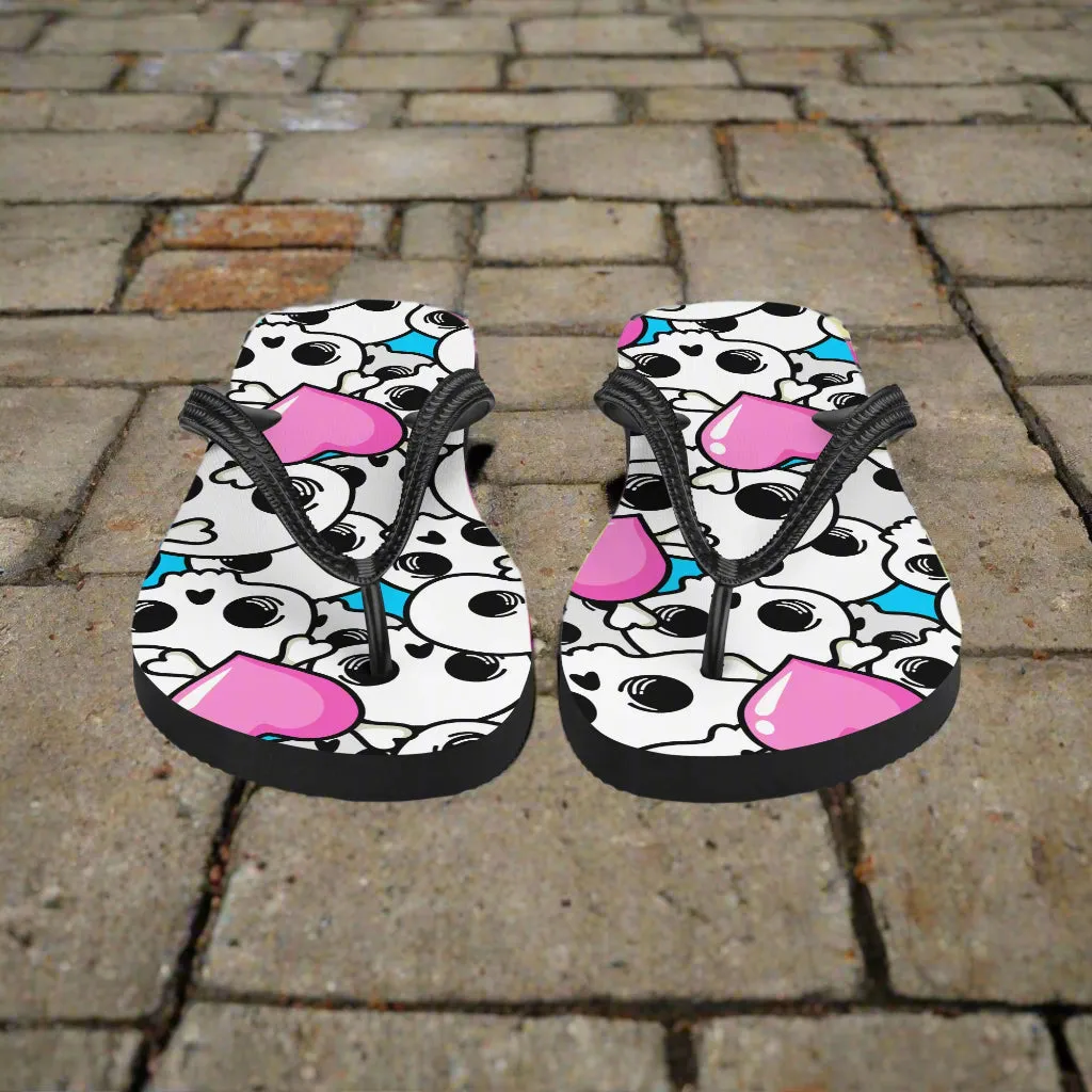 WildSage Unique Pink Heart Skulls Flip Flop Sandals