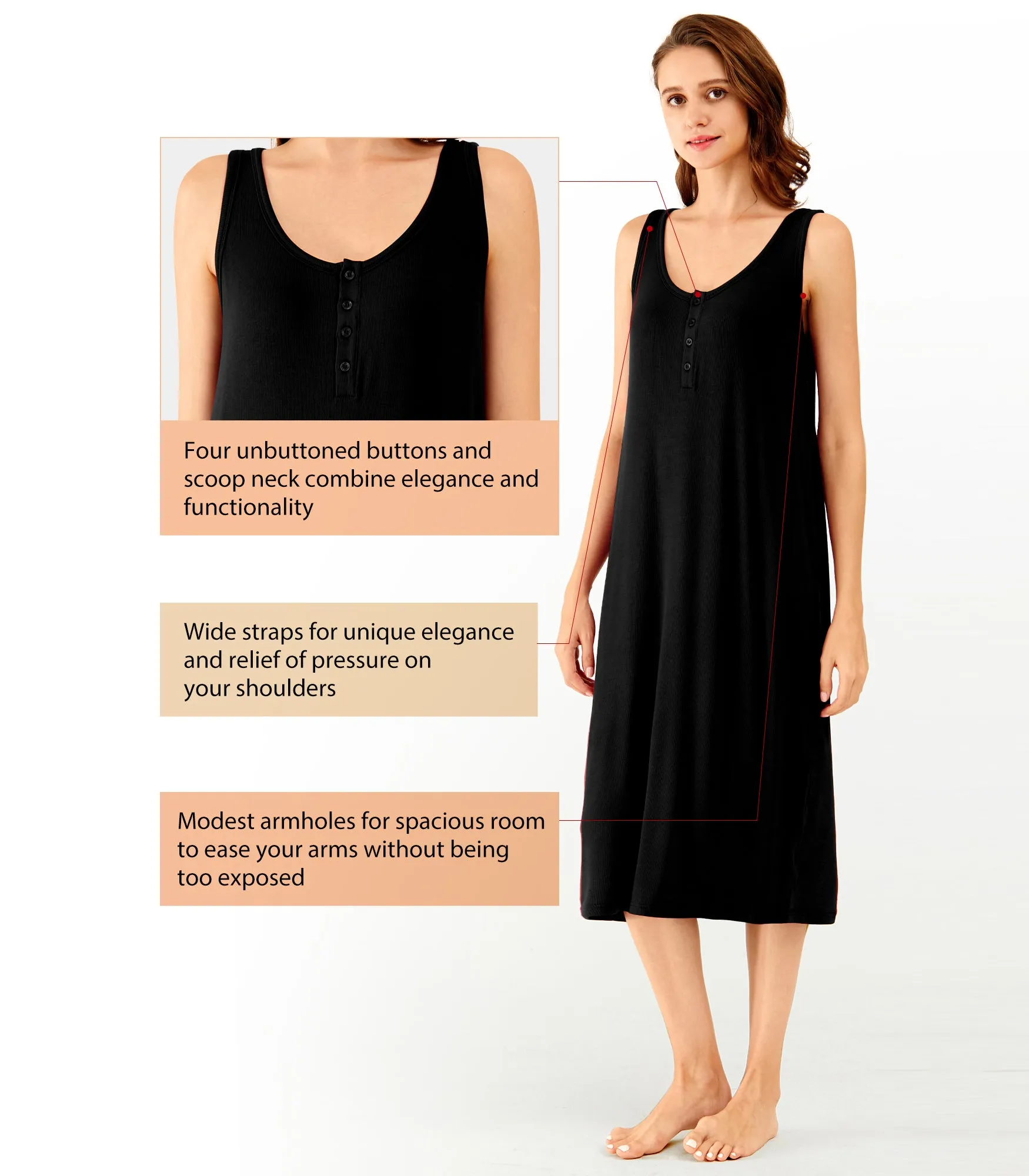 WiWi Bamboo Nightgown for Women Tank Sleeveless Sleepwear